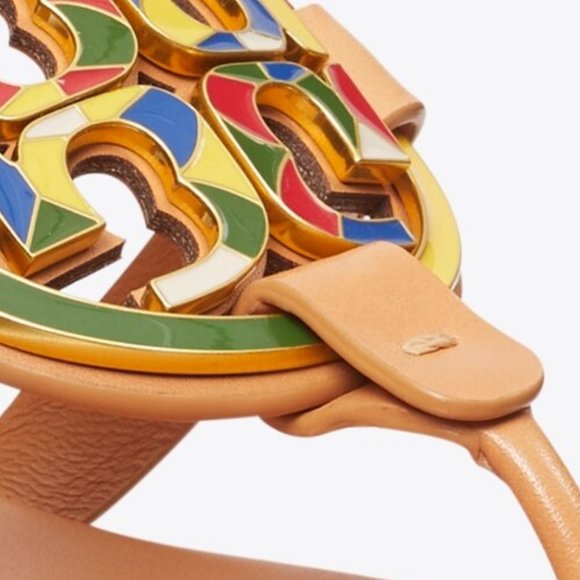 Tory Burch $298 Enamel Miller Soft Sandal Multi Natural Vachetta Tan MAN… - Picture 11 of 13